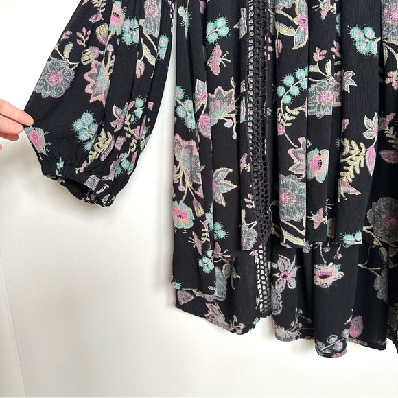Free People Just the Two of Us Tunic Top Black + Pink Floral Laser Cut Boho - Picture 4 of 9